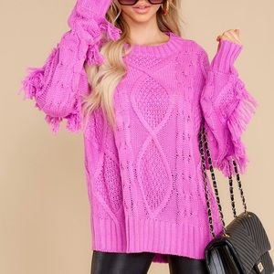 Red dress hot pink sweater